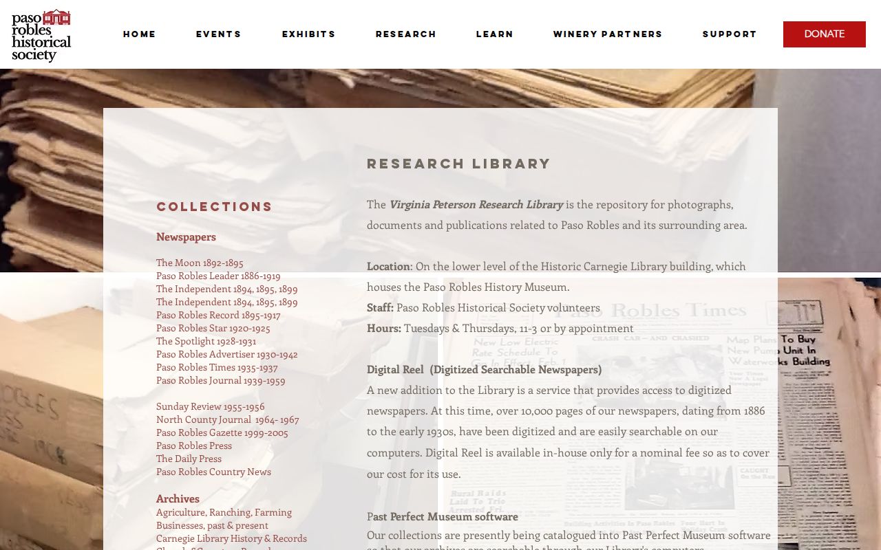 Paso Robles city directory view of the Virginia Peterson Research Library