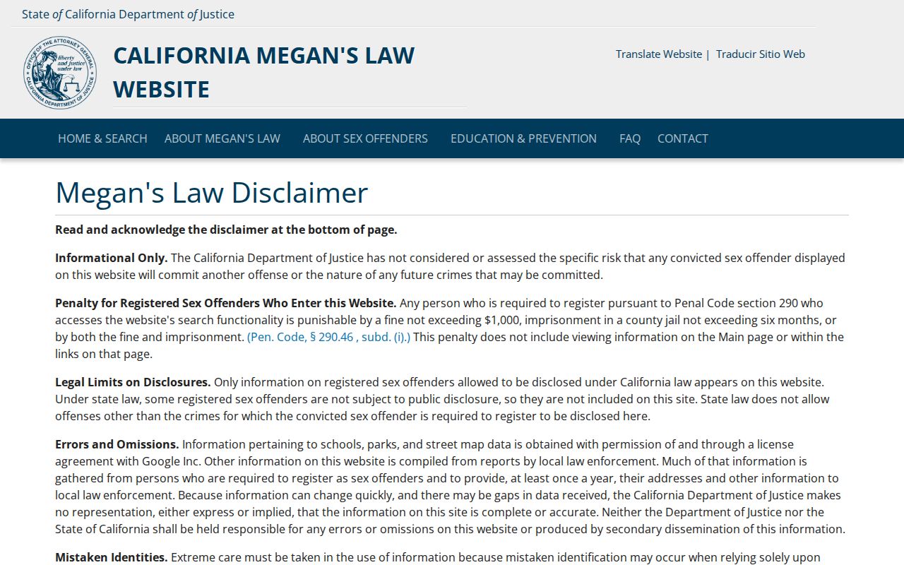 Paso Robles residents directory view of the California Megan's Law search