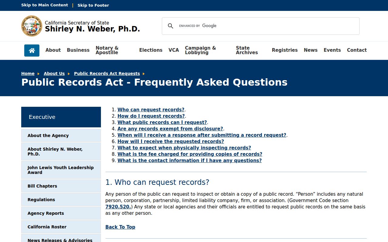 Paso Robles residents directory view of California Public Records Act guidance