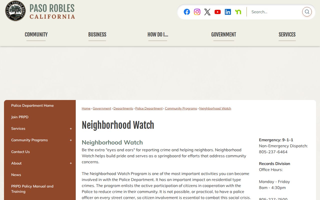 Paso Robles neighbors lookup view of Neighborhood Watch guidance