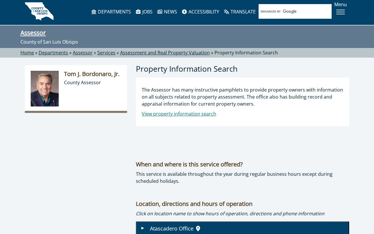 Paso Robles street directory view of the county assessor property search