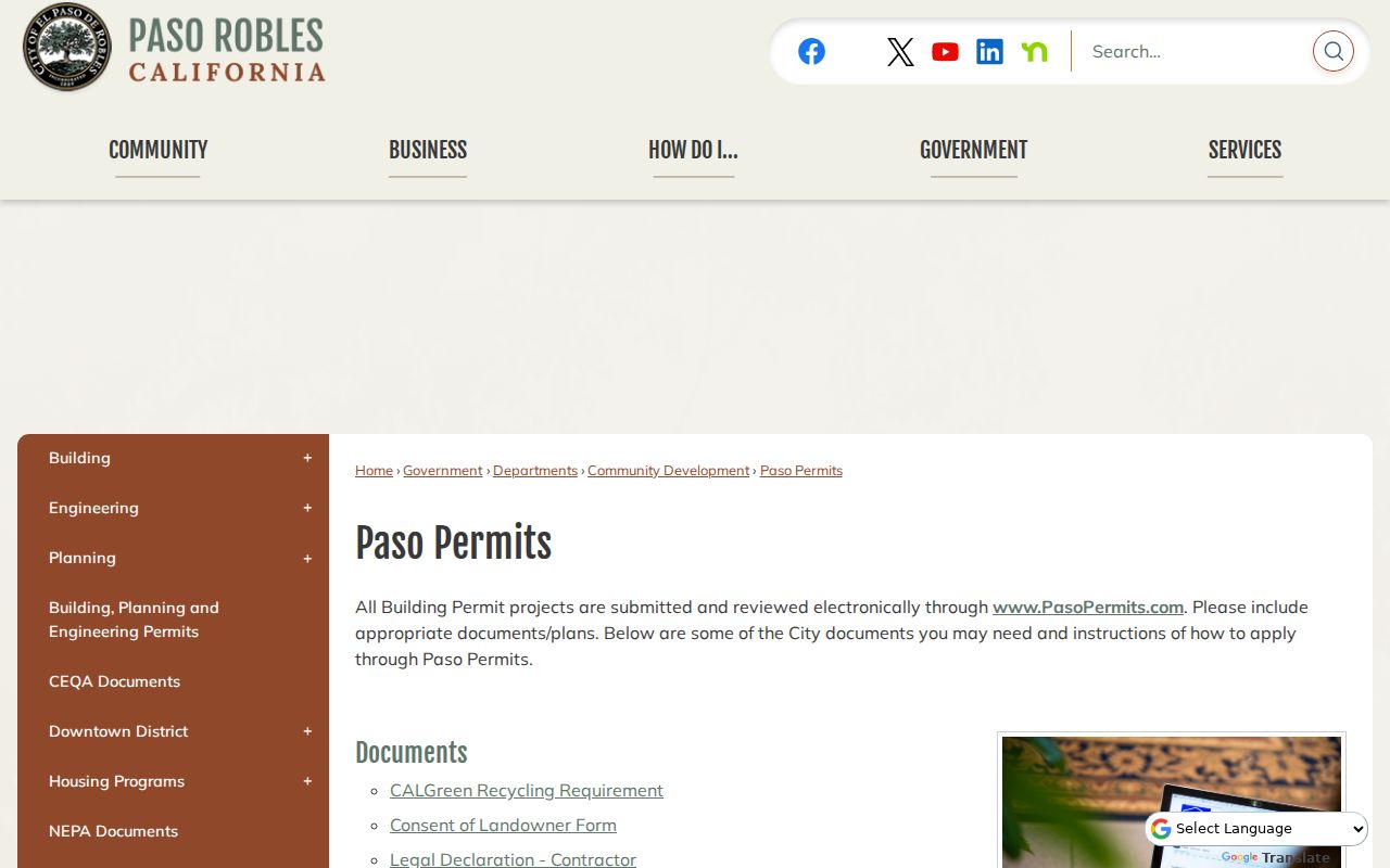 Paso Robles street directory view of the Paso Permits property search