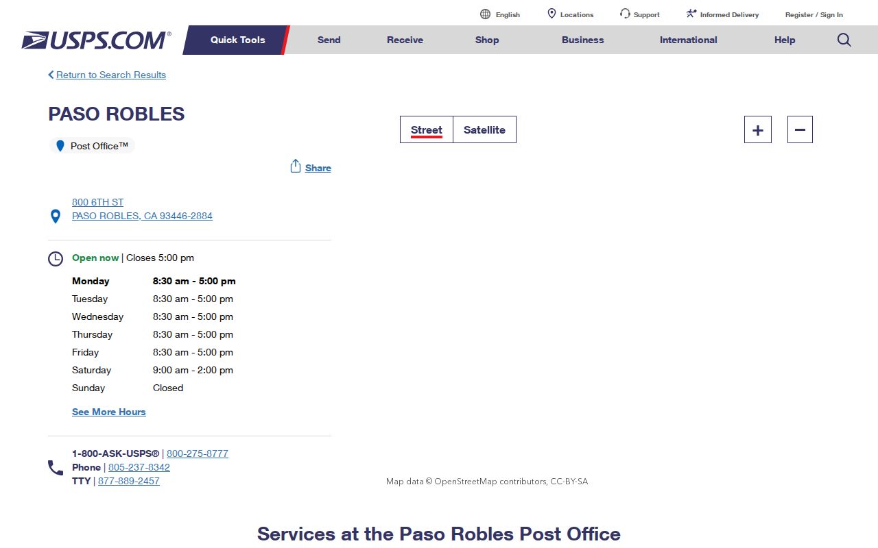 Paso Robles ZIP code view of the Paso Robles Post Office
